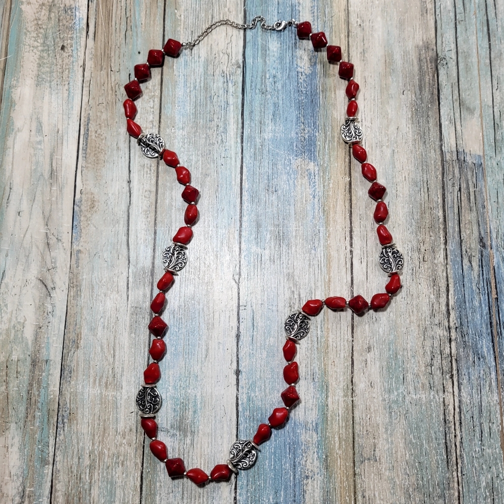 Premier Designs  Red and Silver Women's Necklace.